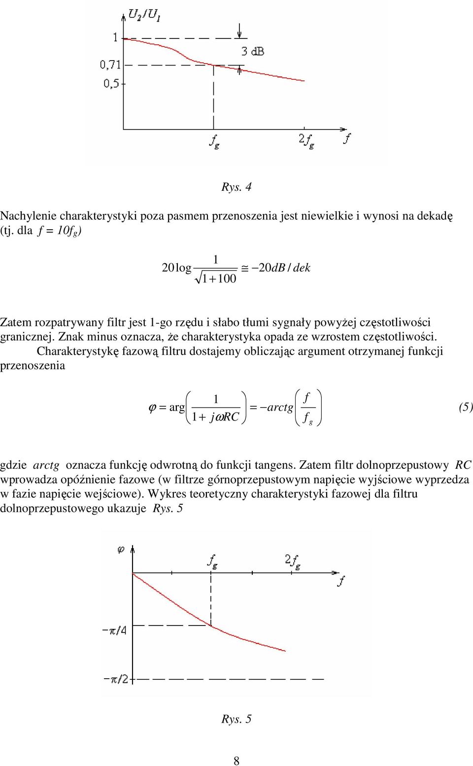 Znak minus oznacza, że charakterystyka opada ze wzrostem częstotliwości.