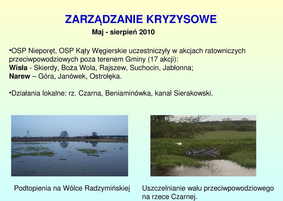 Suchocin, Jabłonna; Narew Góra, Janówek, Ostrołęka. Działania lokalne: rz.