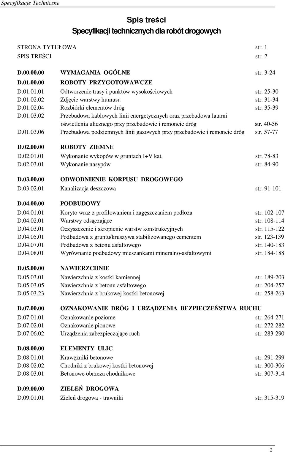 02 Przebudowa kablowych linii energetycznych oraz przebudowa latarni owietlenia ulicznego przy przebudowie i remoncie dróg str. 40-56 D.01.03.