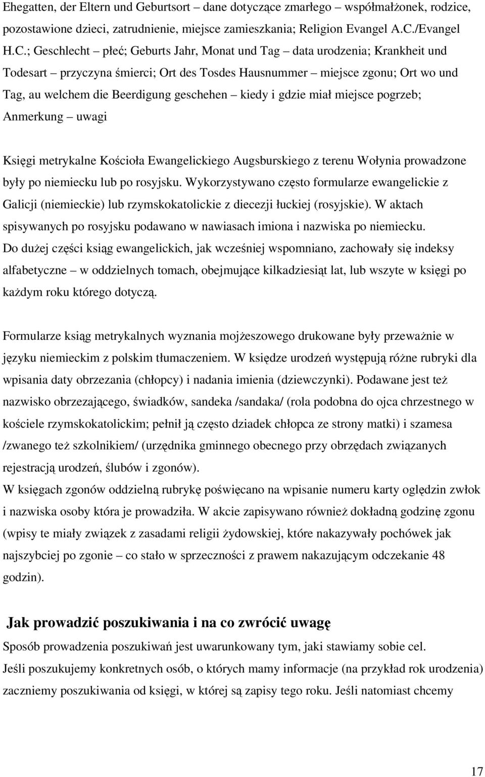 ; Geschlecht płe; Geburts Jahr, Monat und Tag data urodzenia; Krankheit und Todesart przyczyna mierci; Ort des Tosdes Hausnummer miejsce zgonu; Ort wo und Tag, au welchem die Beerdigung geschehen