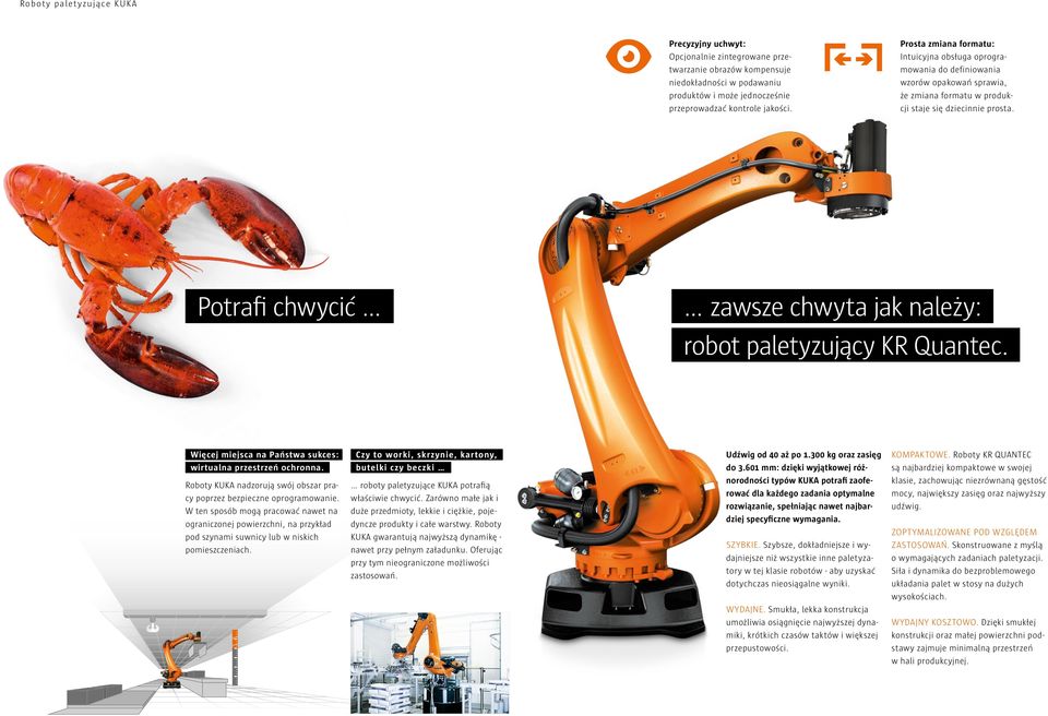 Potrafi chwycić zawsze chwyta jak należy: robot paletyzujący KR Quantec. Więcej miejsca na Państwa sukces: wirtualna przestrzeń ochronna.