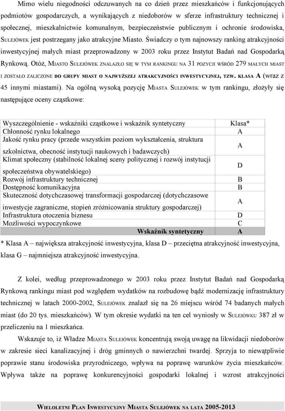 Świadczy o tym najnowszy ranking atrakcyjności inwestycyjnej małych miast przeprowadzony w 2003 roku przez Instytut Badań nad Gospodarką Rynkową.