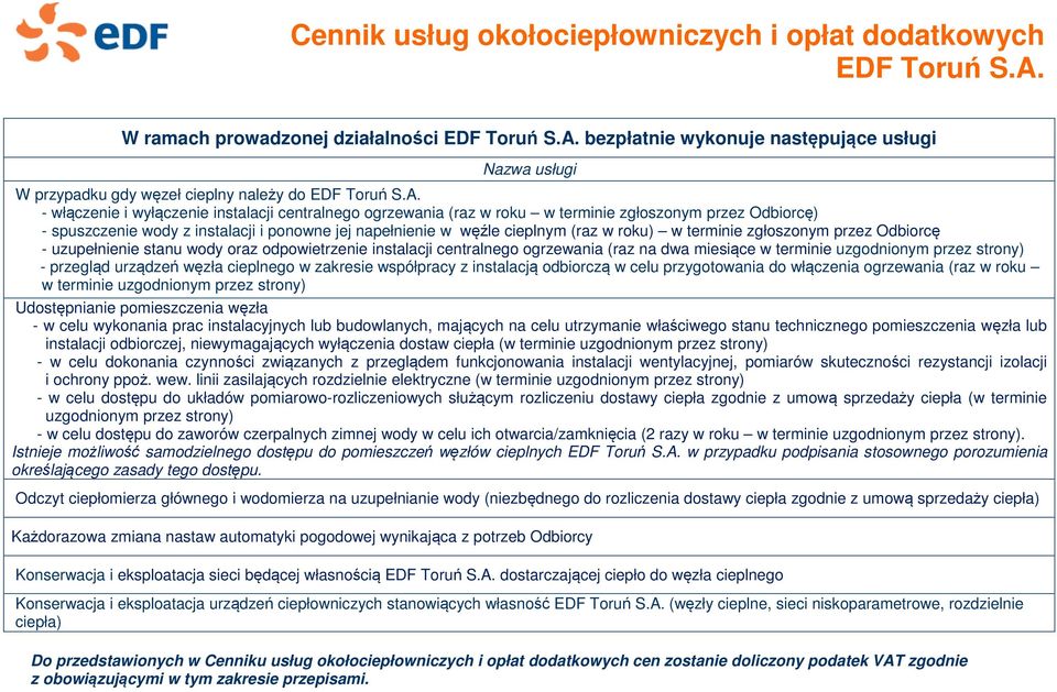 odpowietrzenie instalacji centralnego ogrzewania (raz na dwa miesiące w terminie uzgodnionym przez strony) - przegląd urządzeń węzła cieplnego w zakresie współpracy z instalacją odbiorczą w celu