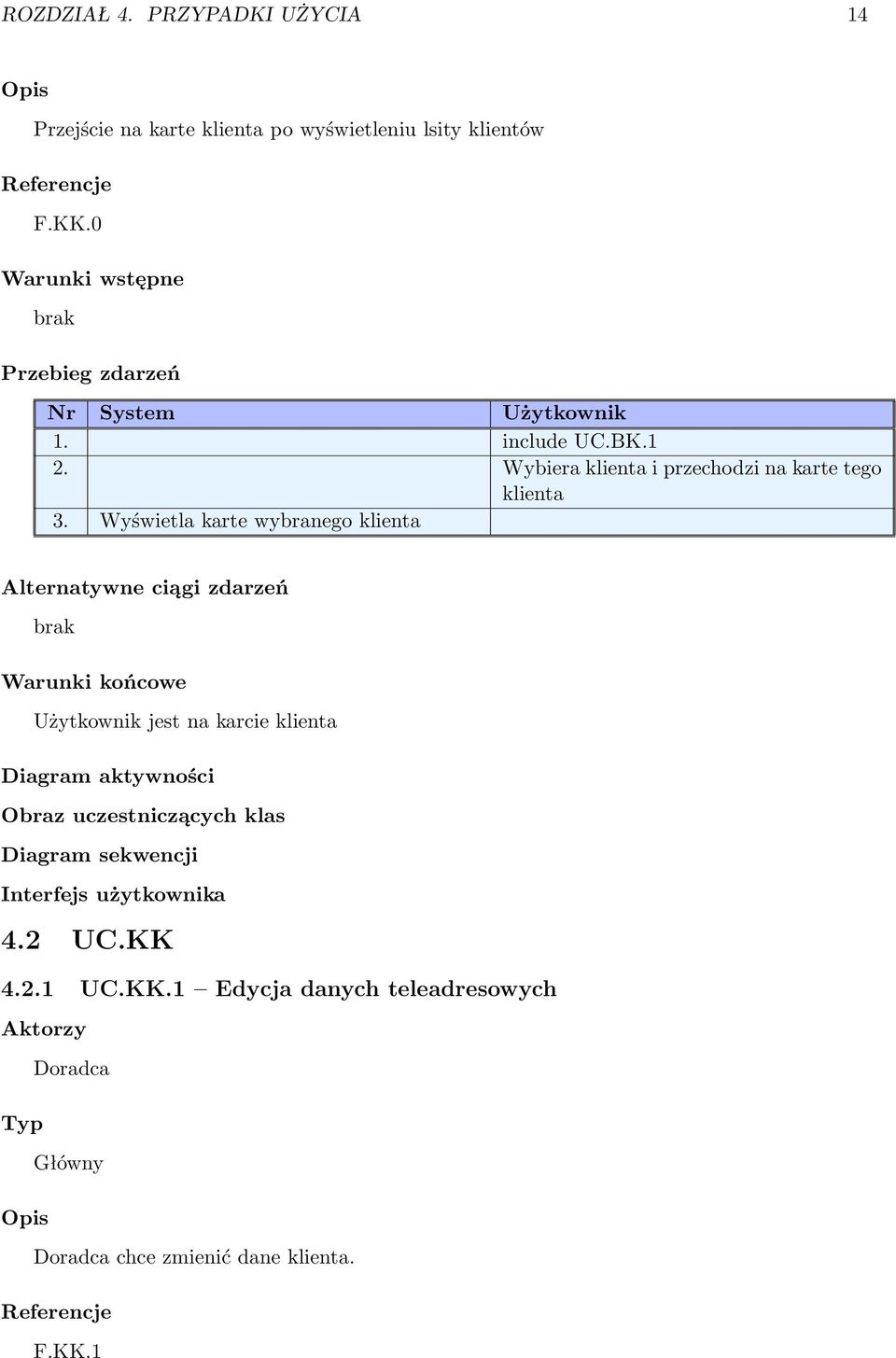 Wyświetla karte wybranego klienta Alternatywne ciągi zdarzeń brak Warunki końcowe Użytkownik jest na karcie klienta Diagram aktywności Obraz