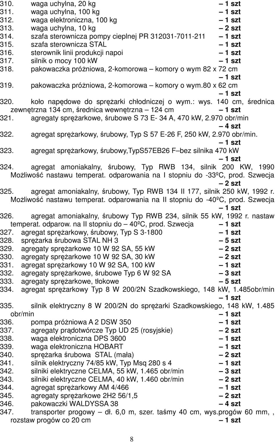 koło napędowe do sprężarki chłodniczej o wym.: wys. 140 cm, średnica zewnętrzna 134 cm, średnica wewnętrzna 124 cm 321. agregaty sprężarkowe, śrubowe S 73 E- 34 A, 470 kw, 2.970 4 szt 322.