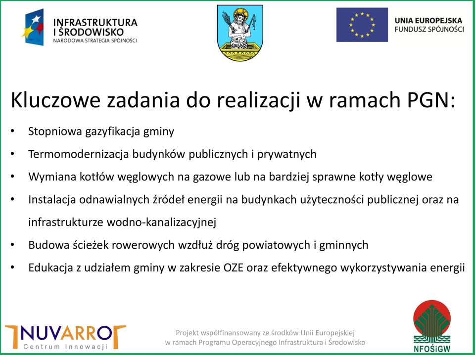 infrastrukturze wodno-kanalizacyjnej Budowa ścieżek rowerowych wzdłuż dróg powiatowych i gminnych Edukacja z udziałem gminy w zakresie OZE oraz