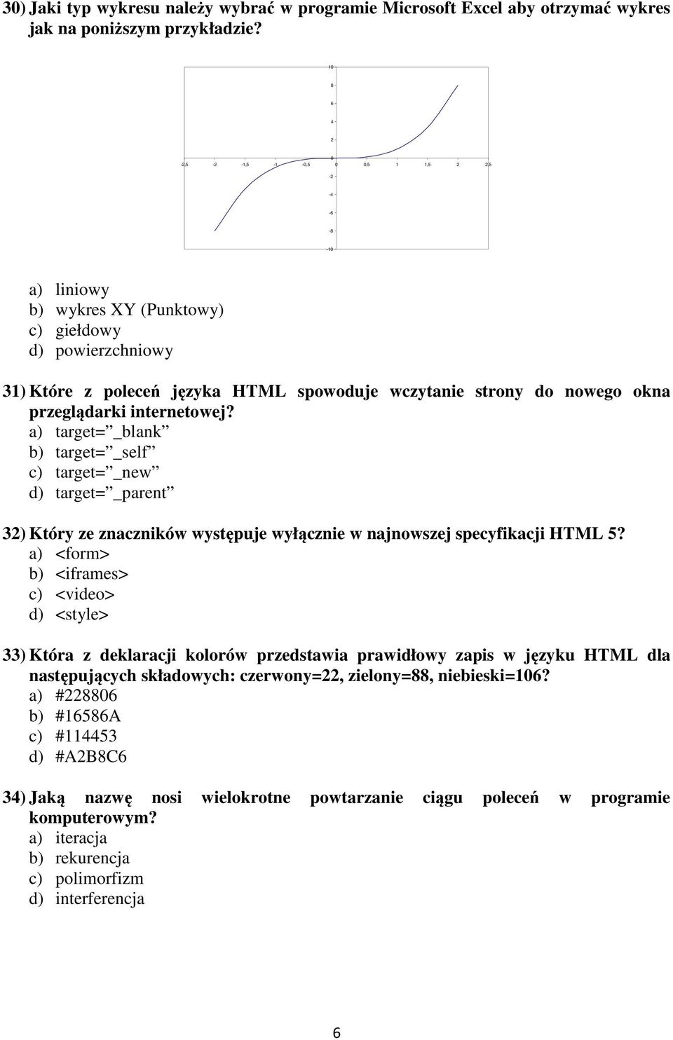 okna przeglądarki internetowej? a) target= _blank b) target= _self c) target= _new d) target= _parent 32) Który ze znaczników występuje wyłącznie w najnowszej specyfikacji HTML 5?