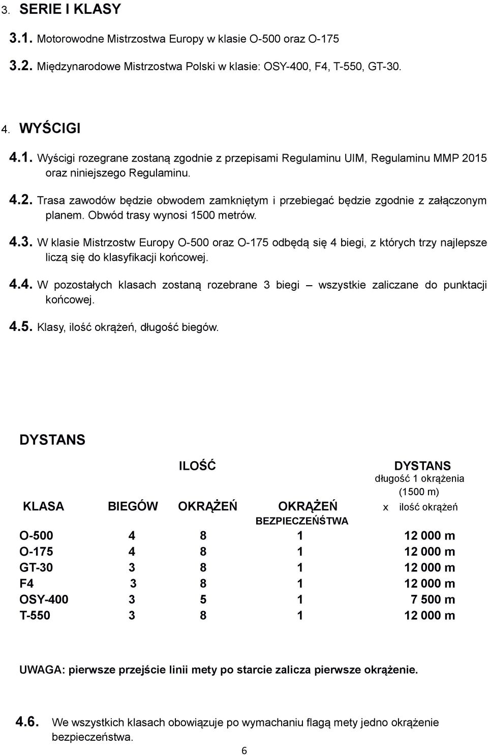 W klasie Mistrzostw Europy O-500 oraz O-175 odbędą się 4 biegi, z których trzy najlepsze liczą się do klasyfikacji końcowej. 4.4. W pozostałych klasach zostaną rozebrane 3 biegi wszystkie zaliczane do punktacji końcowej.