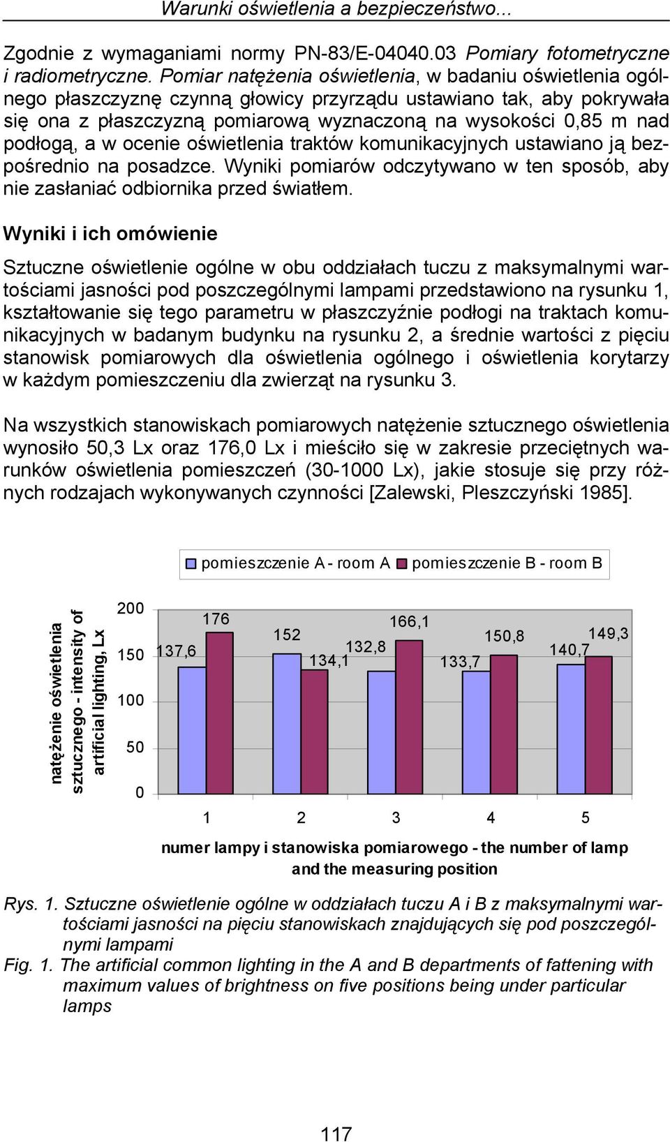 podłogą, a w ocenie oświetlenia traktów komunikacyjnych ustawiano ją bezpośrednio na posadzce. Wyniki pomiarów odczytywano w ten sposób, aby nie zasłaniać odbiornika przed światłem.