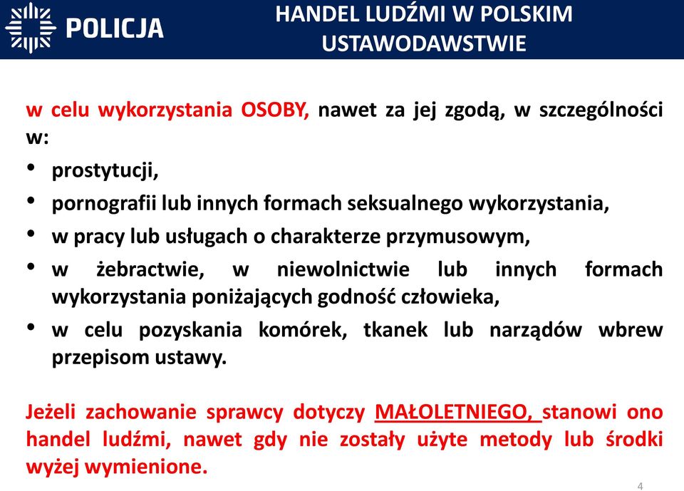 innych formach wykorzystania poniżających godność człowieka, w celu pozyskania komórek, tkanek lub narządów wbrew przepisom ustawy.