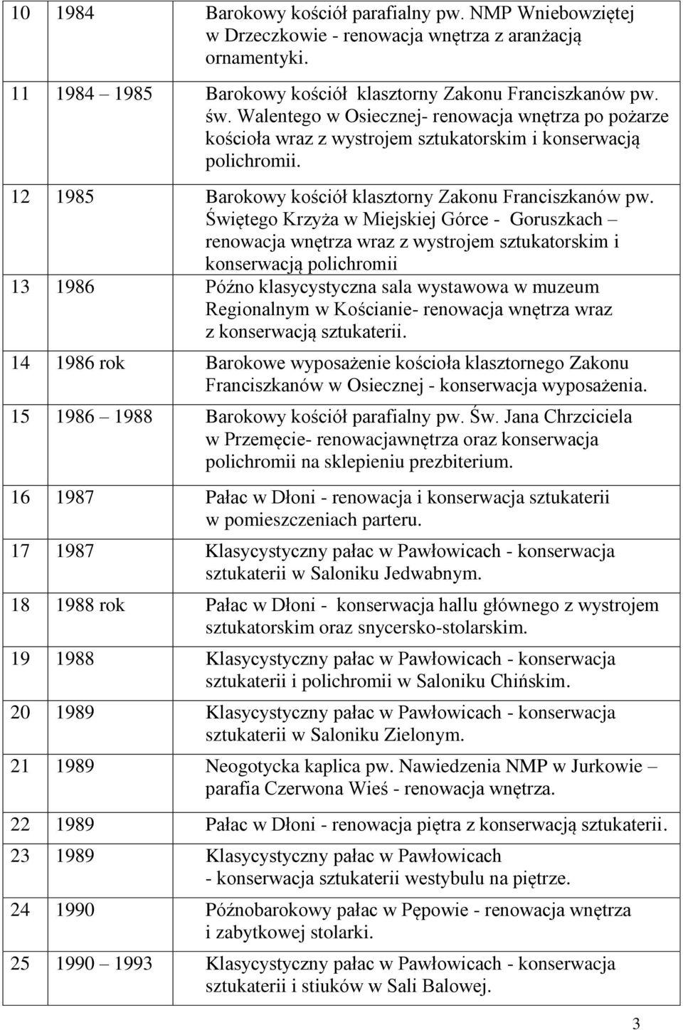 Świętego Krzyża w Miejskiej Górce - Goruszkach renowacja wnętrza wraz z wystrojem sztukatorskim i konserwacją polichromii 13 1986 Późno klasycystyczna sala wystawowa w muzeum Regionalnym w Kościanie-