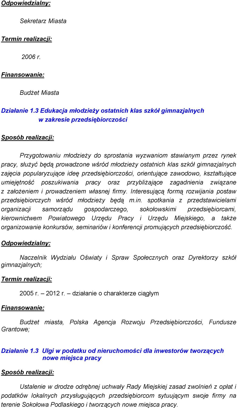 młodzieży ostatnich klas szkół gimnazjalnych zajęcia popularyzujące ideę przedsiębiorczości, orientujące zawodowo, kształtujące umiejętność poszukiwania pracy oraz przybliżające zagadnienia związane