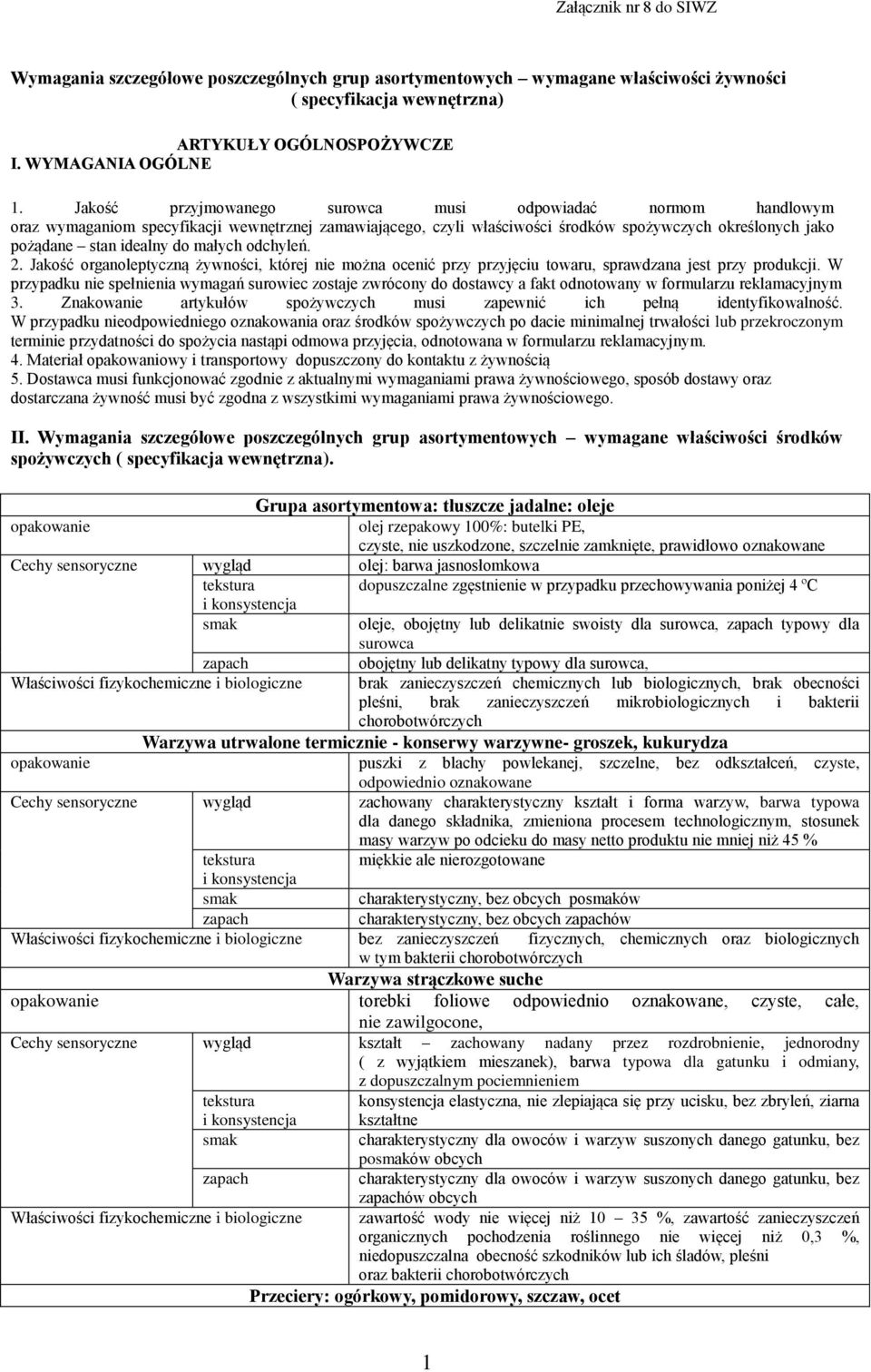 małych odchyleń. 2. Jakość organoleptyczną żywności, której nie można ocenić przy przyjęciu towaru, sprawdzana jest przy produkcji.