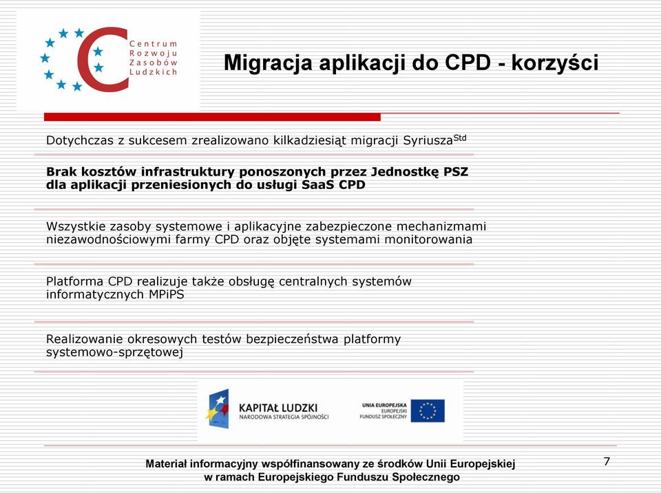 aplikacyjne zabezpieczone mechanizmami niezawodnościowymi farmy CPD oraz objęte systemami monitorowania Platforma CPD