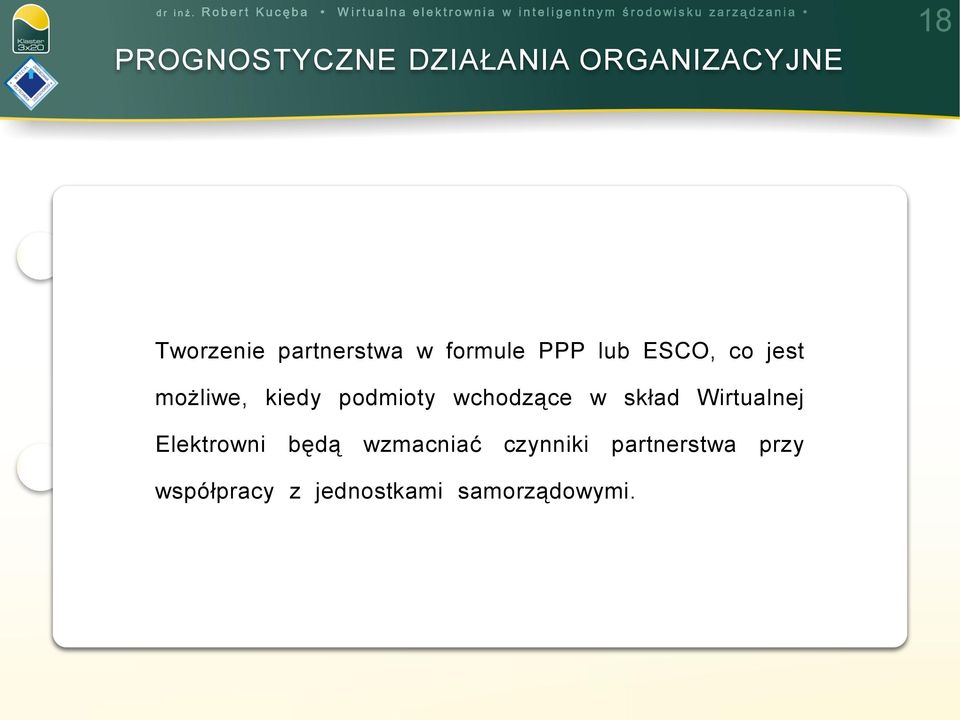 Senge) jednostek współtworzących Wirtualną Elektro- Tworzenie partnerstwa w formule PPP lub ESCO, co jest wnię to instrumenty zarządzania, które stymulować będą możliwe, kiedy podmioty wchodzące w