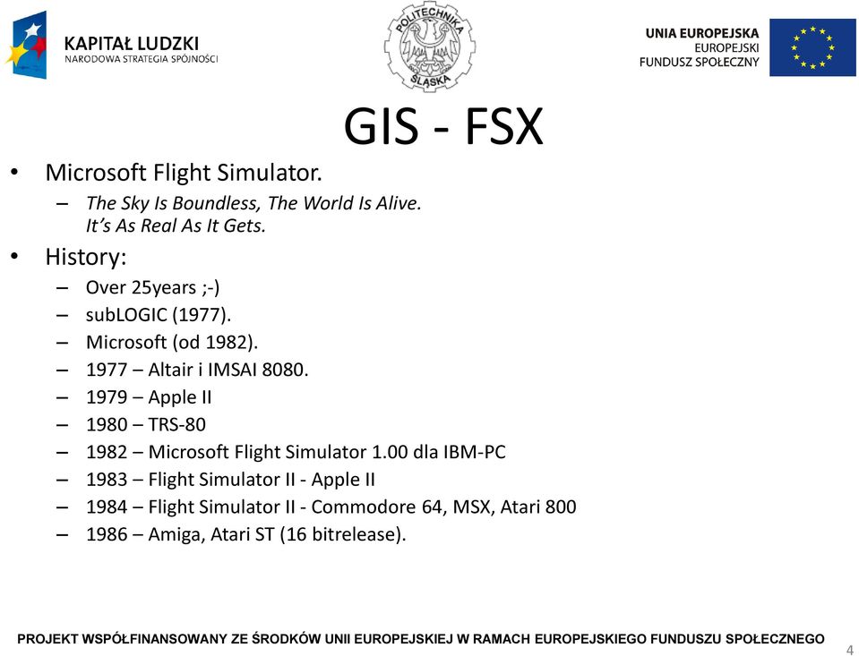 1977 Altair i IMSAI 8080. 1979 Apple II 1980 TRS-80 1982 Microsoft Flight Simulator 1.