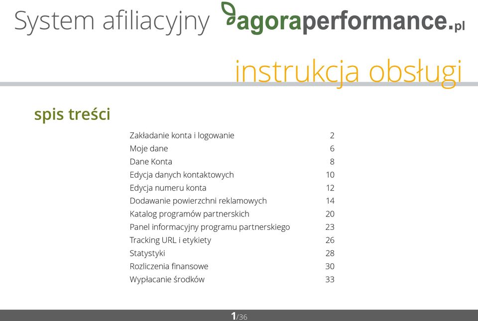 Dodawanie powierzchni reklamowych 14 Katalog programów partnerskich 20 Panel informacyjny