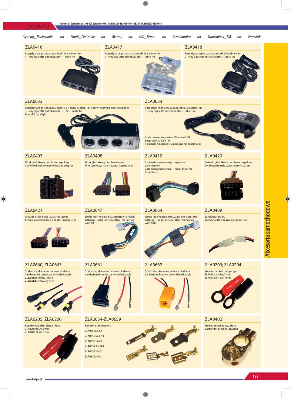 zapalniczki x3 z kablem 1m 3 - way cigarette outlet adapter + cable 1m Rozgałęziacz gniazda zapalniczki x2 z kablem 1m 2 - way cigarette outlet adapter + cable 1m ZLA0633 ZLA0634 Rozgałęziacz gniazda