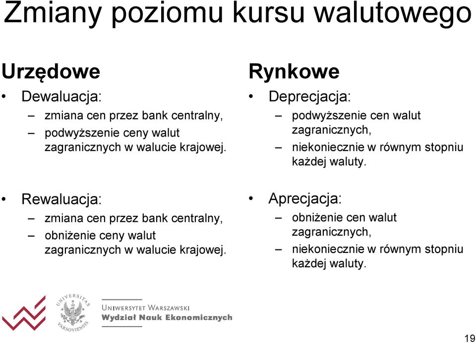 Rynkowe Deprecjacja: podwyższenie cen walut zagranicznych, niekoniecznie w równym stopniu każdej waluty.