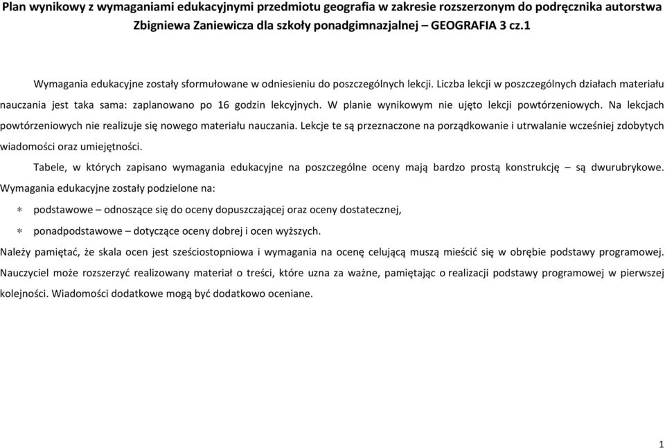 W planie wynikowym nie ujęto lekcji powtórzeniowych. Na lekcjach powtórzeniowych nie realizuje się nowego materiału nauczania.