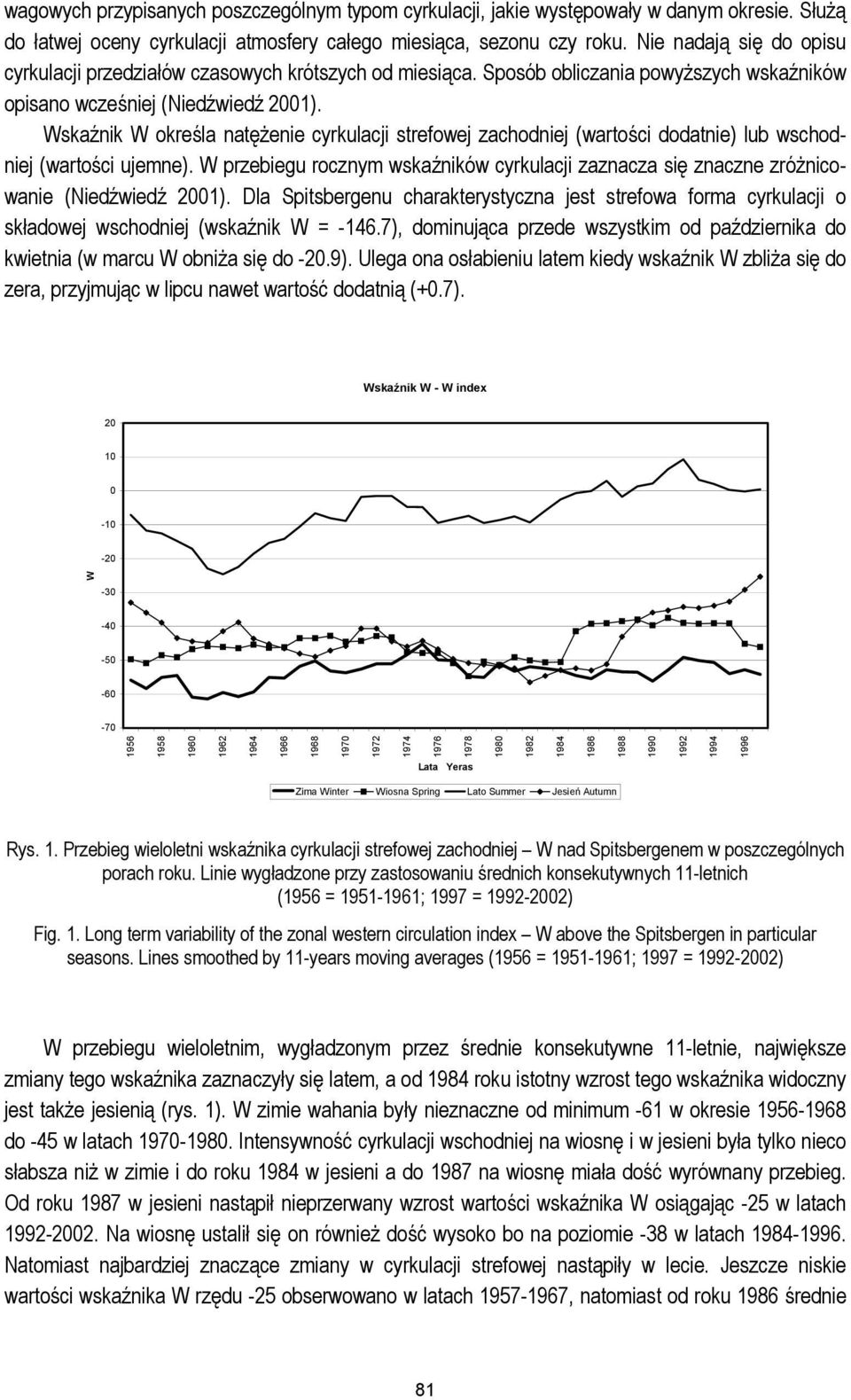 Wskaźnik W określa natężenie cyrkulacji strefowej zachodniej (wartości dodatnie) lub wschodniej (wartości ujemne).