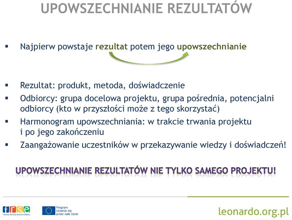 odbiorcy (kto w przyszłości może z tego skorzystać) Harmonogram upowszechniania: w trakcie