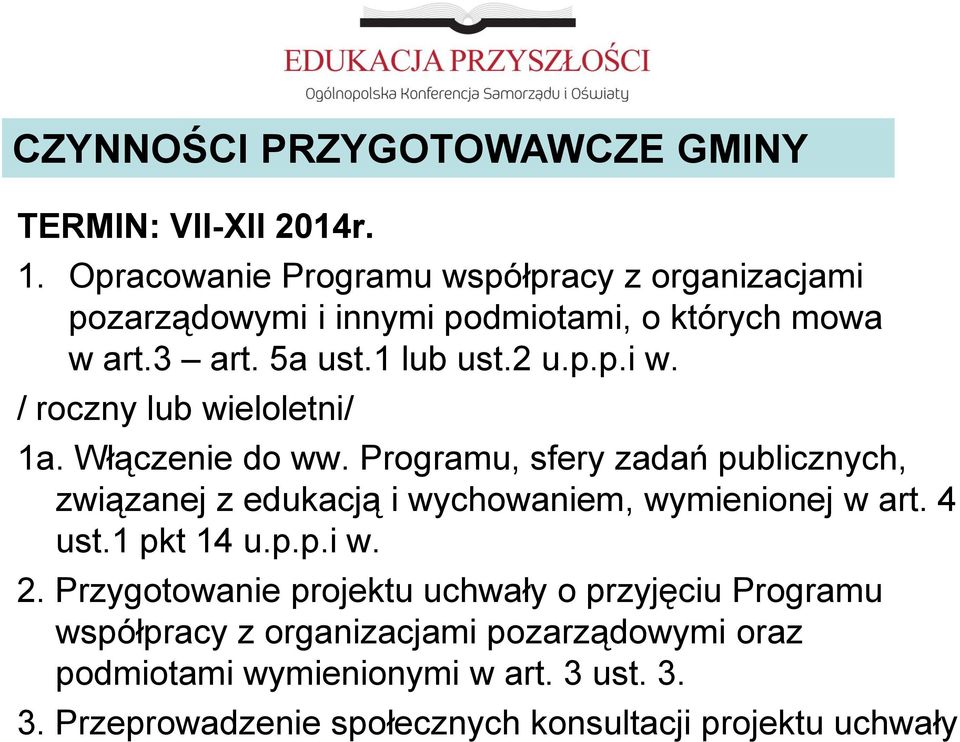 / roczny lub wieloletni/ 1a. Włączenie do ww. Programu, sfery zadań publicznych, związanej z edukacją i wychowaniem, wymienionej w art.