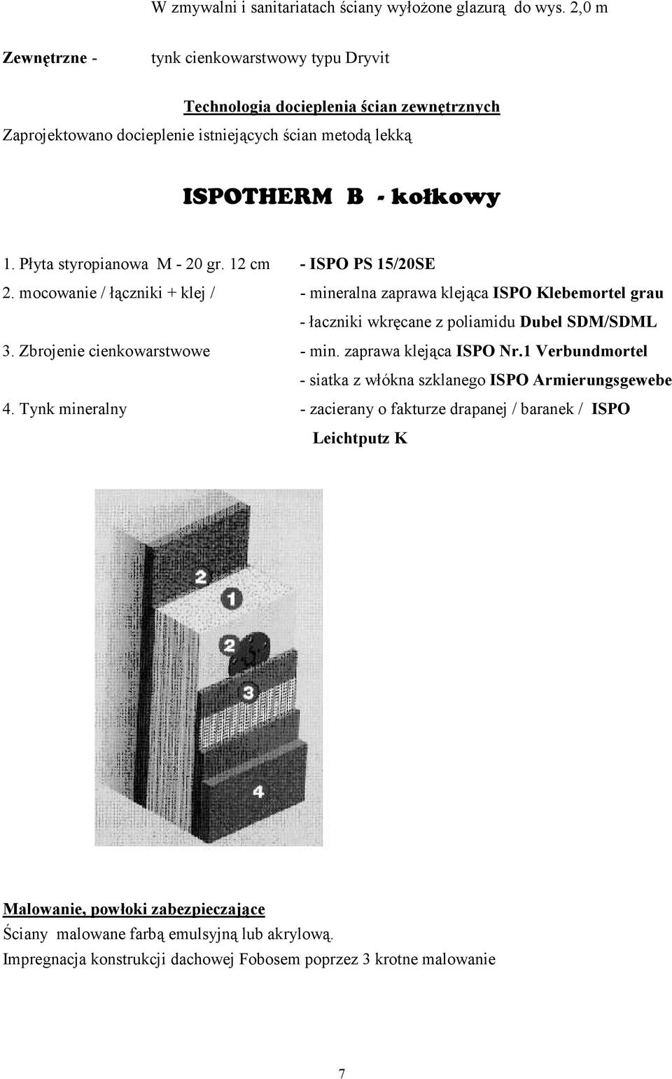 Płyta styropianowa M - 20 gr. 12 cm - ISPO PS 15/20SE 2. mocowanie / łączniki + klej / - mineralna zaprawa klejąca ISPO Klebemortel grau - łaczniki wkręcane z poliamidu Dubel SDM/SDML 3.