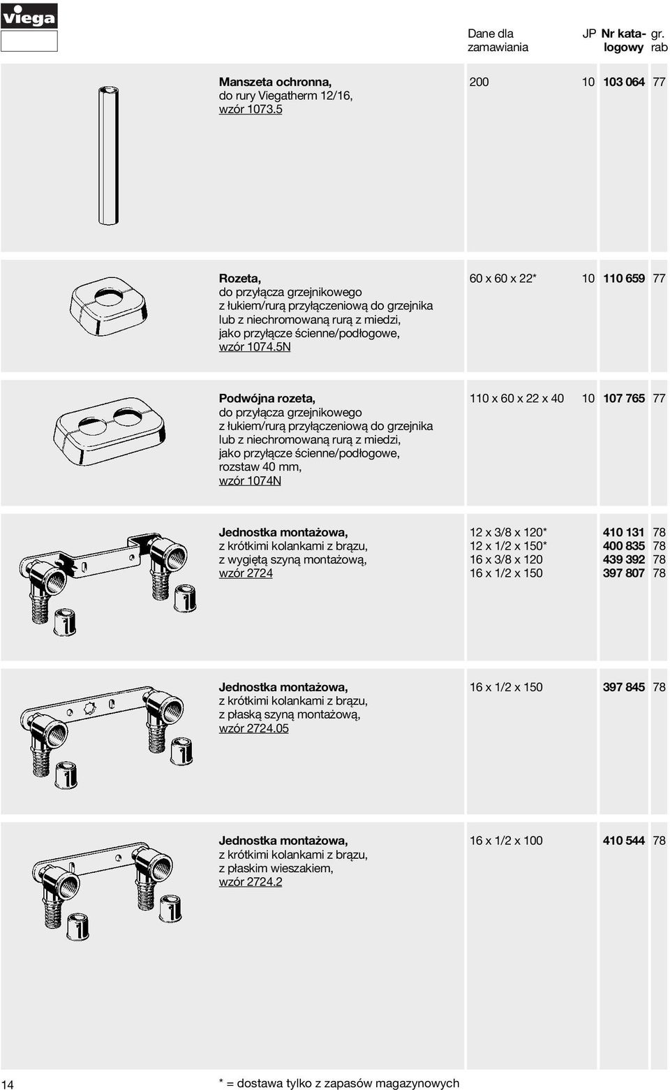 5N 60 x 60 x 22* 10 110 659 77 2,96 Podwójna rozeta, do przyłącza grzejnikowego z łukiem/rurą przyłączeniową do grzejnika lub z niechromowaną rurą z miedzi, jako przyłącze ścienne/podłogowe, rozstaw