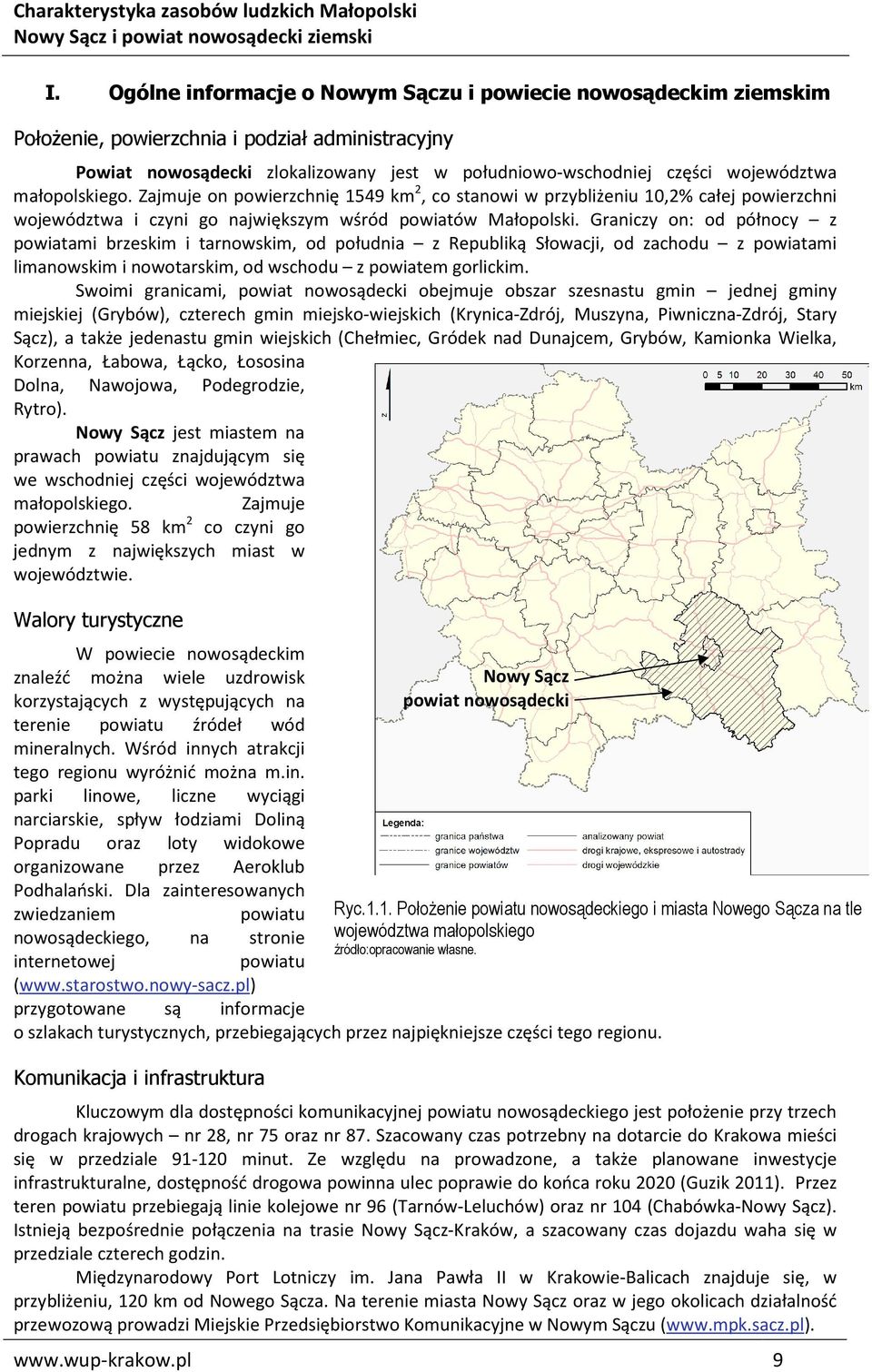 Graniczy on: od północy z powiatami brzeskim i tarnowskim, od południa z Republiką Słowacji, od zachodu z powiatami limanowskim i nowotarskim, od wschodu z powiatem gorlickim.