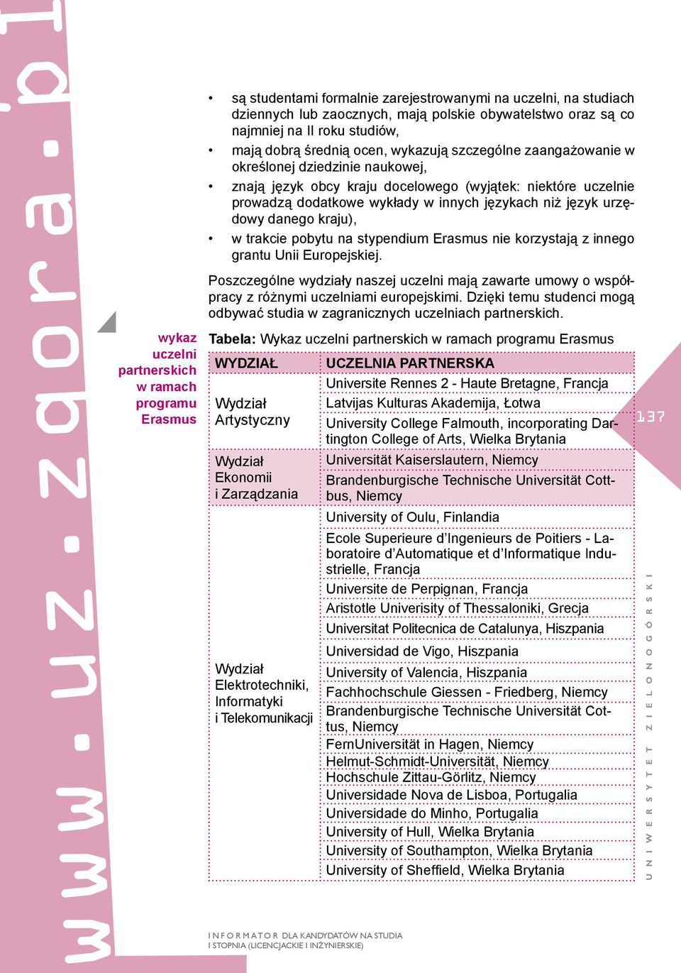 szczególne zaangażowanie w określonej dziedzinie naukowej, znają język obcy kraju docelowego (wyjątek: niektóre uczelnie prowadzą dodatkowe wykłady w innych językach niż język urzędowy danego kraju),