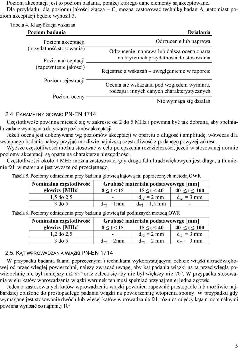 Klasyfikacja wskazań Poziom badania Poziom akceptacji (przydatność stosowania) Poziom akceptacji (zapewnienie jakości) Poziom rejestracji Poziom oceny Działania Odrzucenie lub naprawa Odrzucenie,