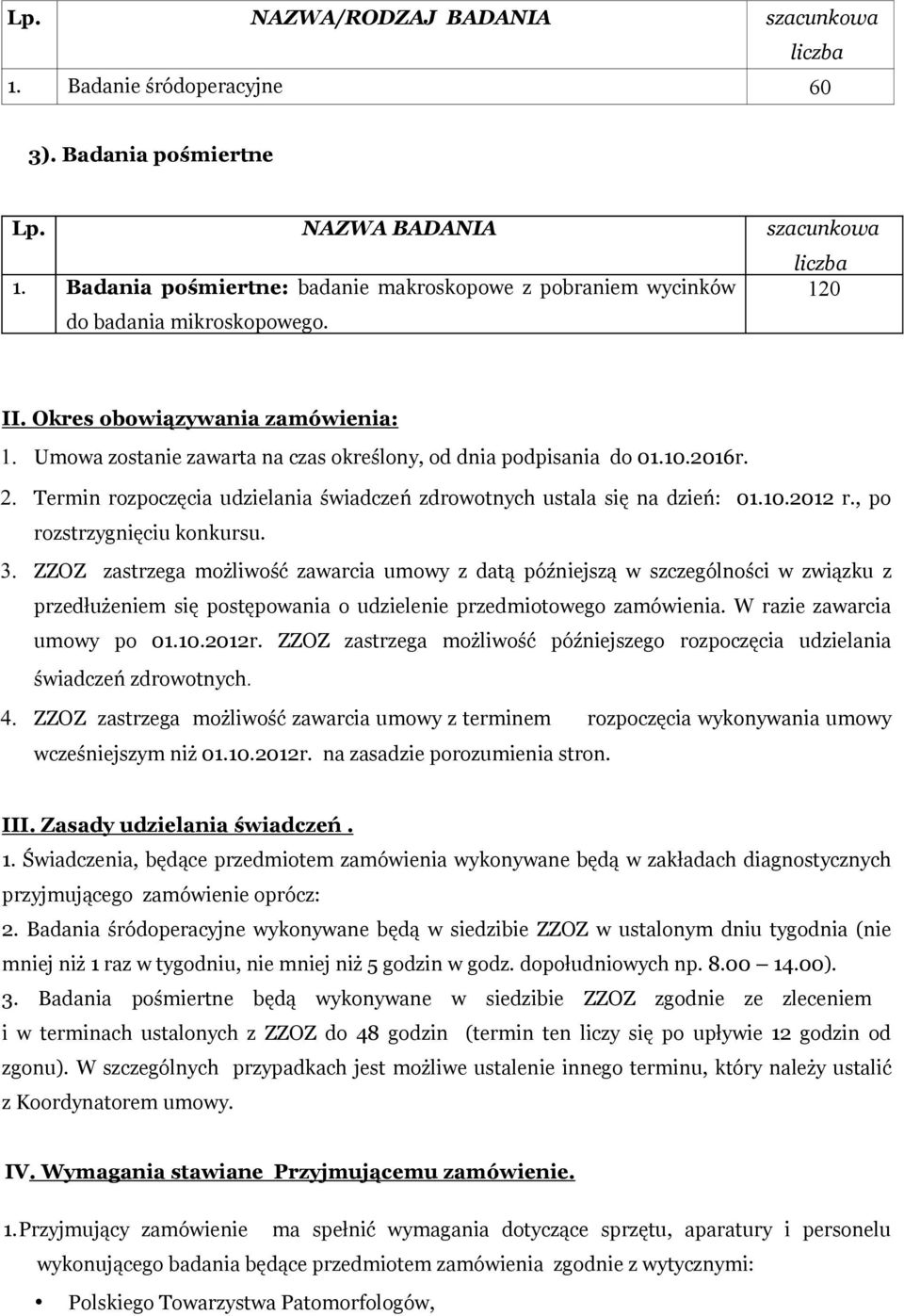 10.2016r. 2. Termin rozpoczęcia udzielania świadczeń zdrowotnych ustala się na dzień: 01.10.2012 r., po rozstrzygnięciu konkursu. 3.