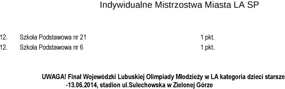 Finał Wojewódzki Lubuskiej Olimpiady Młodzieży w LA
