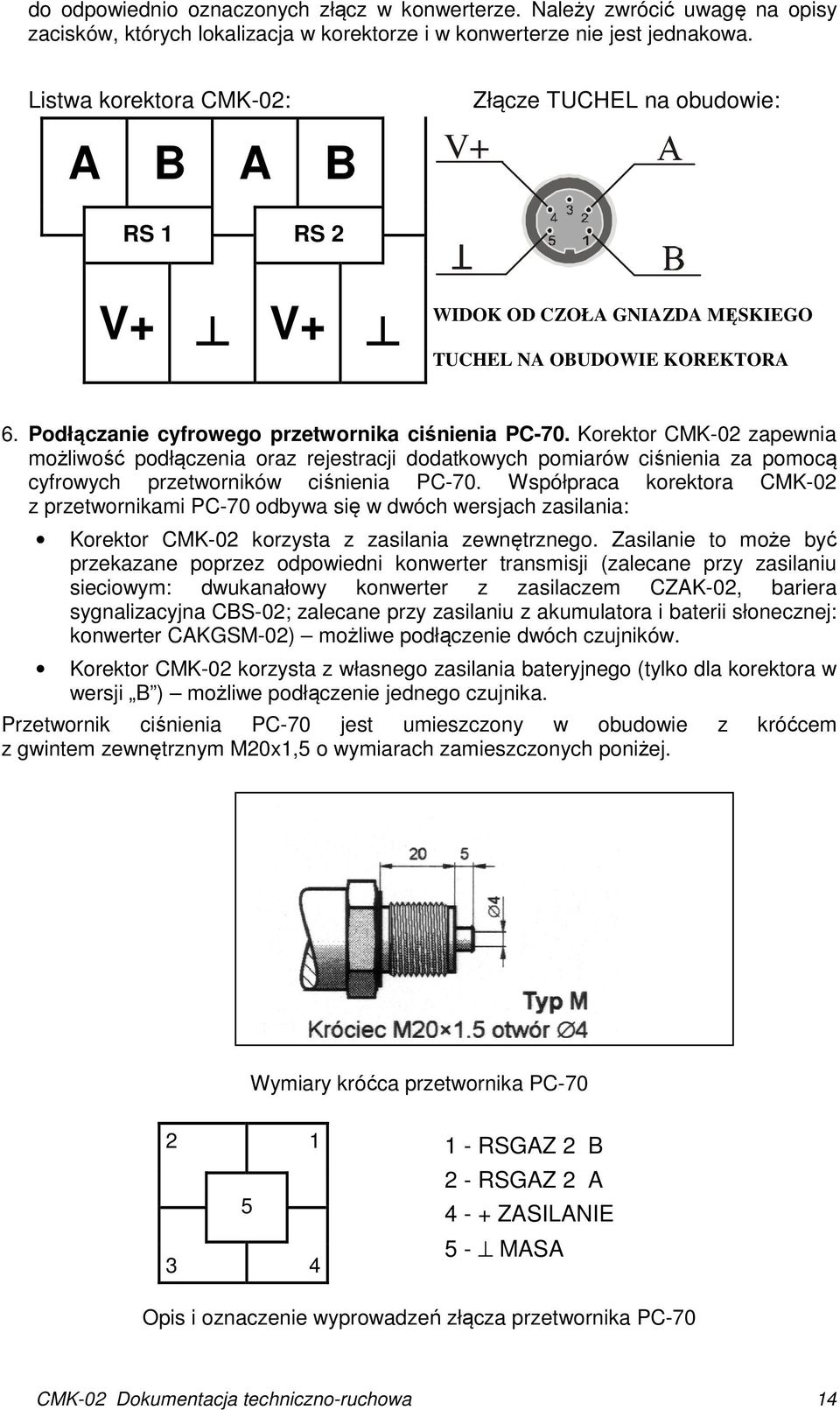 Korektor CMK-02 zapewnia możliwość podłączenia oraz rejestracji dodatkowych pomiarów ciśnienia za pomocą cyfrowych przetworników ciśnienia PC-70.