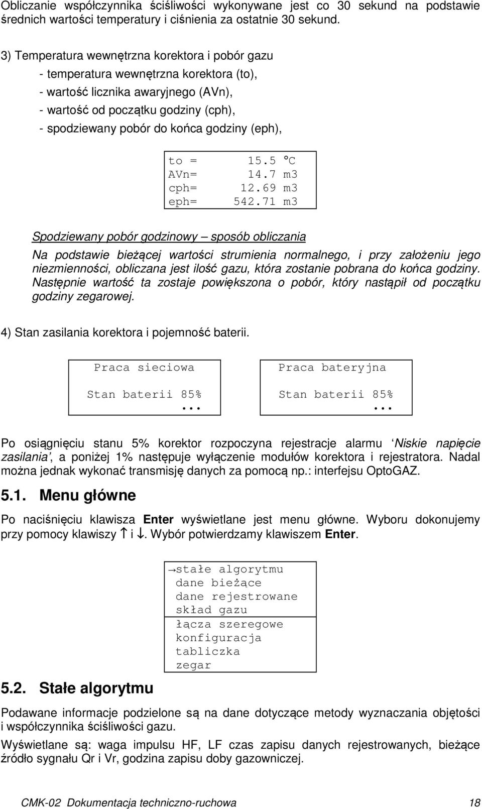 godziny (eph), to = 15.5 C AVn= 14.7 m3 cph= 12.69 m3 eph= 542.