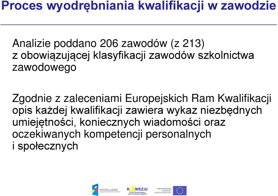 Europejskich Ram Kwalifikacji opis każdej kwalifikacji zawiera wykaz niezbędnych