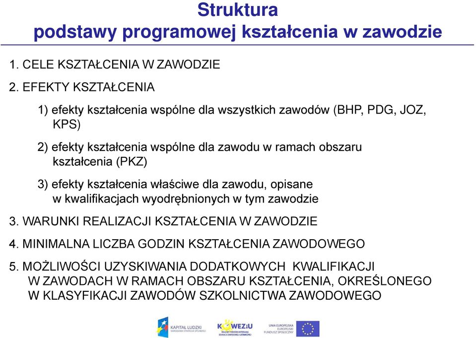 obszaru kształcenia (PKZ) 3) efekty kształcenia właściwe dla zawodu, opisane w kwalifikacjach wyodrębnionych w tym zawodzie 3.