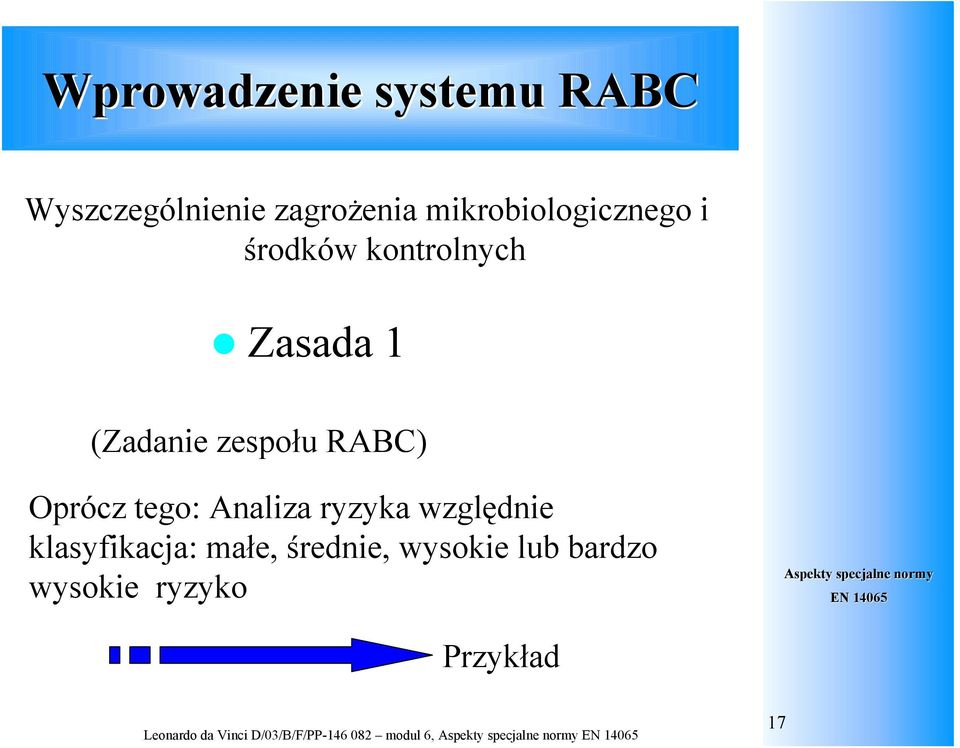 ryzyka względnie klasyfikacja: małe, średnie, wysokie lub bardzo wysokie