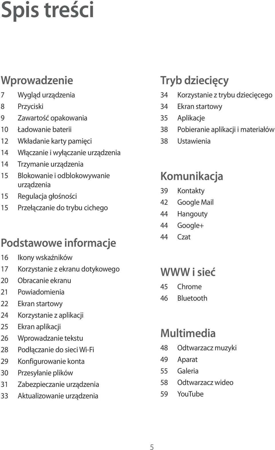 Powiadomienia 22 Ekran startowy 24 Korzystanie z aplikacji 25 Ekran aplikacji 26 Wprowadzanie tekstu 28 Podłączanie do sieci Wi-Fi 29 Konfigurowanie konta 30 Przesyłanie plików 31 Zabezpieczanie