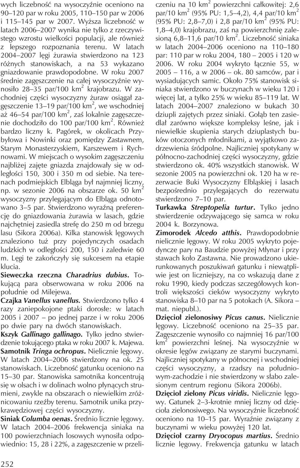 W latach 2004 2007 lęgi żurawia stwierdzono na 123 różnychstanowiskach, a na 53 wykazano gniazdowanie prawdopodobne.