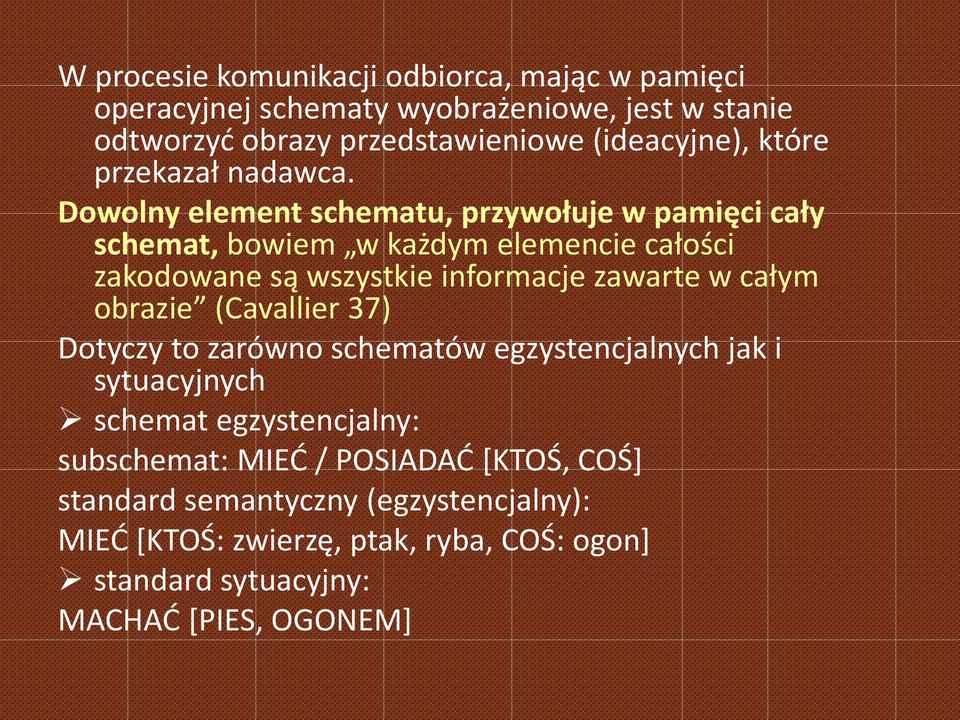 Dowolny element schematu, przywołuje w pamięci cały schemat, bowiem w każdym elemencie całości zakodowane są wszystkie informacje zawarte w całym