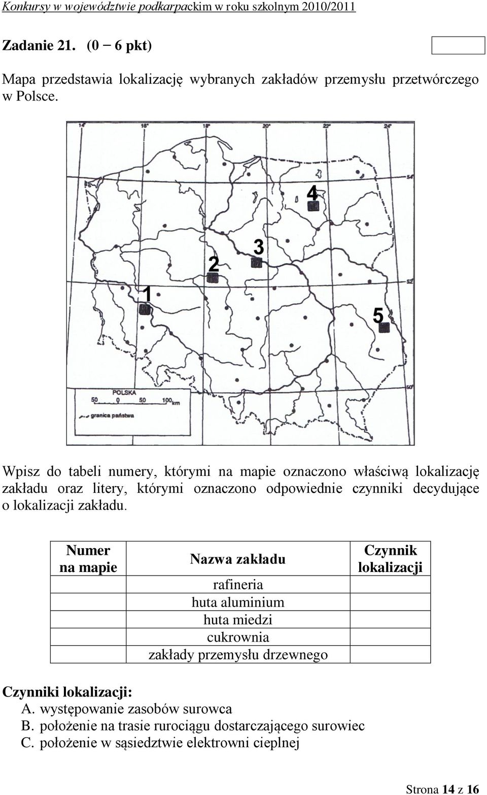 decydujące o lokalizacji zakładu.