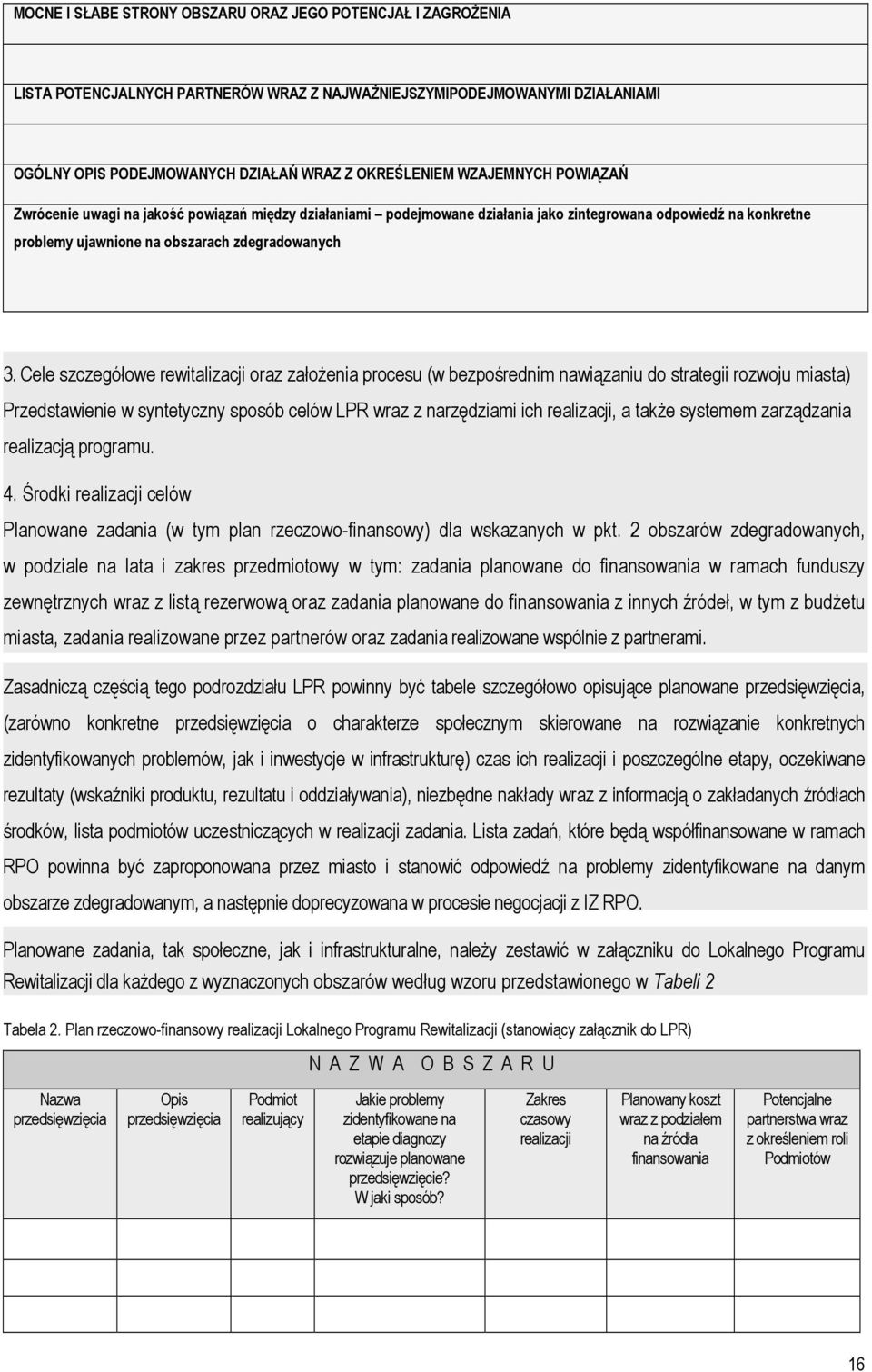 Cele szczegółowe rewitalizacji oraz założenia procesu (w bezpośrednim nawiązaniu do strategii rozwoju miasta) Przedstawienie w syntetyczny sposób celów LPR wraz z narzędziami ich realizacji, a także