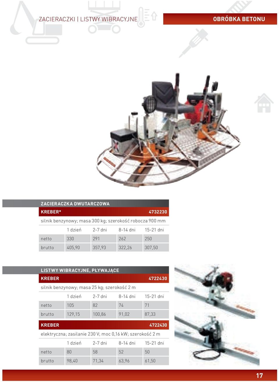 KREBER 4722430 silnik benzynowy; masa 25 kg; szerokość 2 m netto 105 82 74 71 brutto 129,15 100,86 91,02 87,33