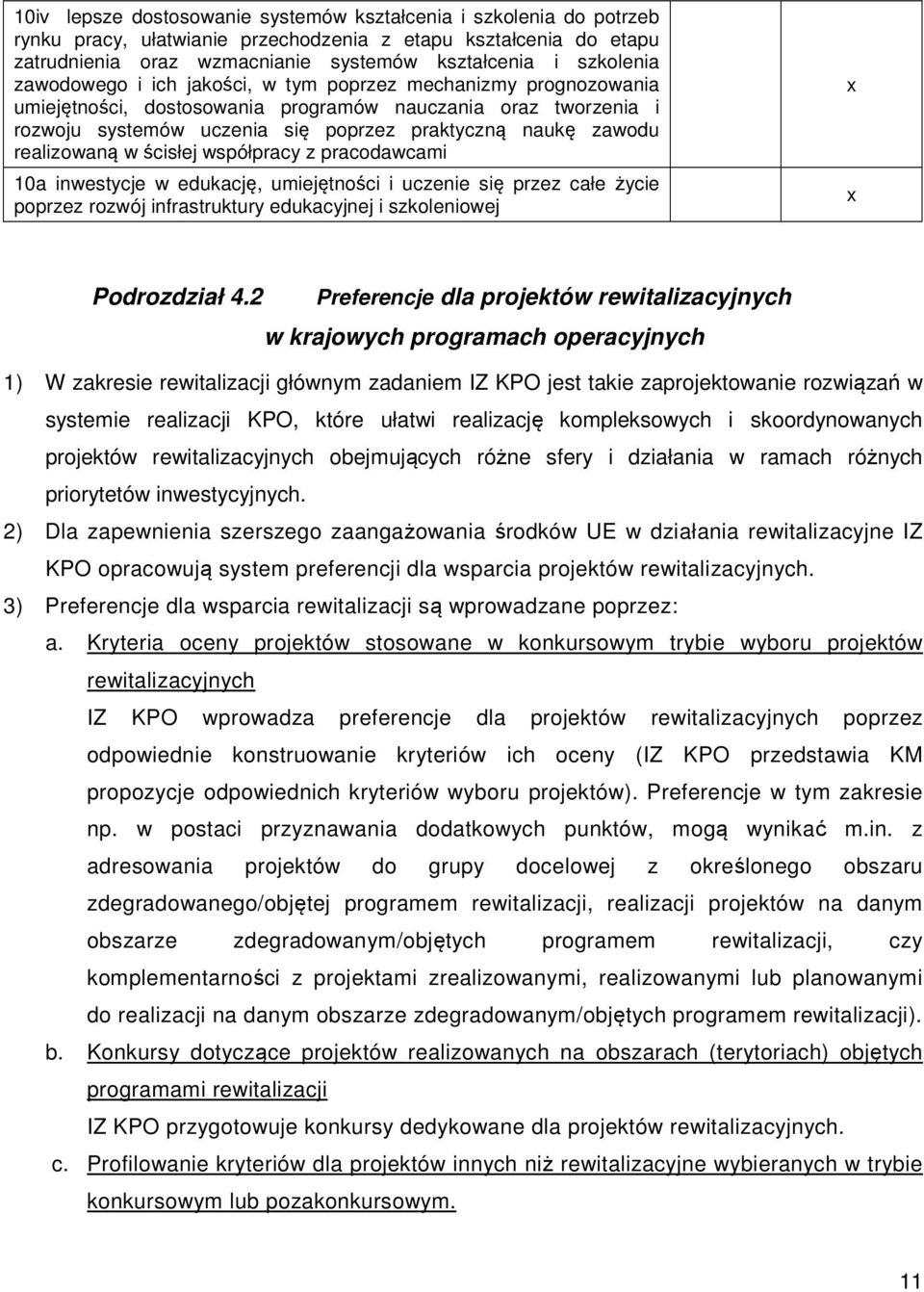 realizowaną w ścisłej współpracy z pracodawcami 10a inwestycje w edukację, umiejętności i uczenie się przez całe życie poprzez rozwój infrastruktury edukacyjnej i szkoleniowej Podrozdział 4.