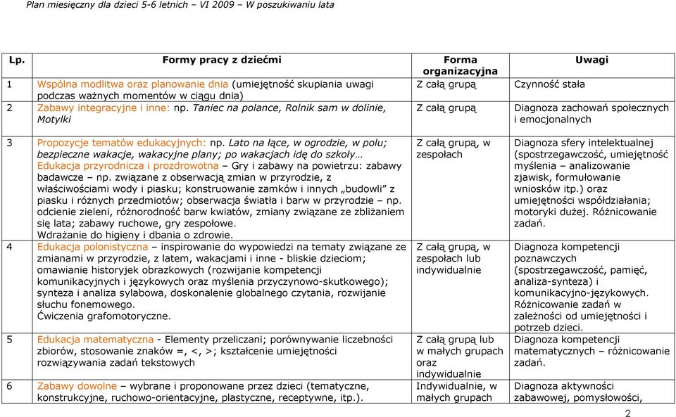 Lato na łące, w ogrodzie, w polu; bezpieczne wakacje, wakacyjne plany; po wakacjach idę do szkoły Edukacja przyrodnicza i prozdrowotna Gry i zabawy na powietrzu: zabawy badawcze np.