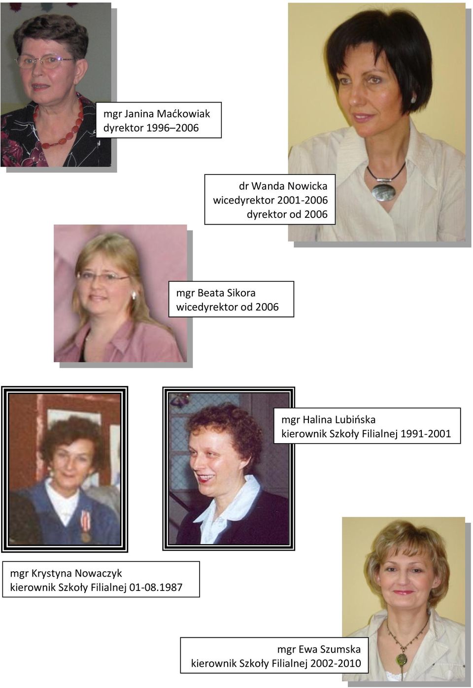 Lubińska kierownik Szkoły Filialnej 1991-2001 mgr Krystyna Nowaczyk