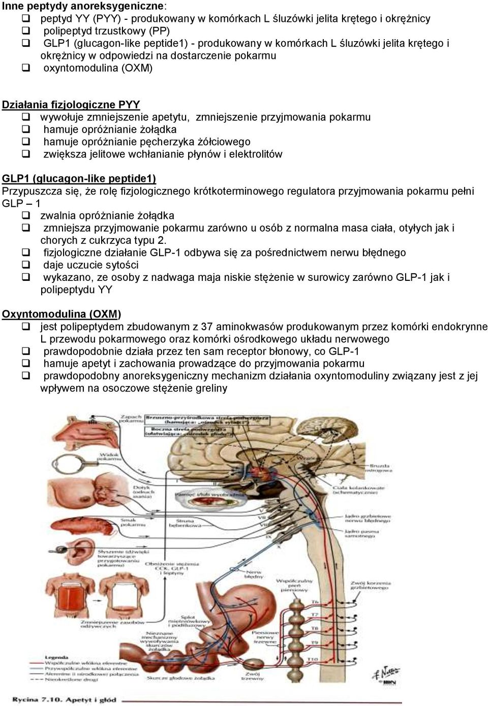 opróżnianie żołądka hamuje opróżnianie pęcherzyka żółciowego zwiększa jelitowe wchłanianie płynów i elektrolitów GLP1 (glucagon-like peptide1) Przypuszcza się, że rolę fizjologicznego