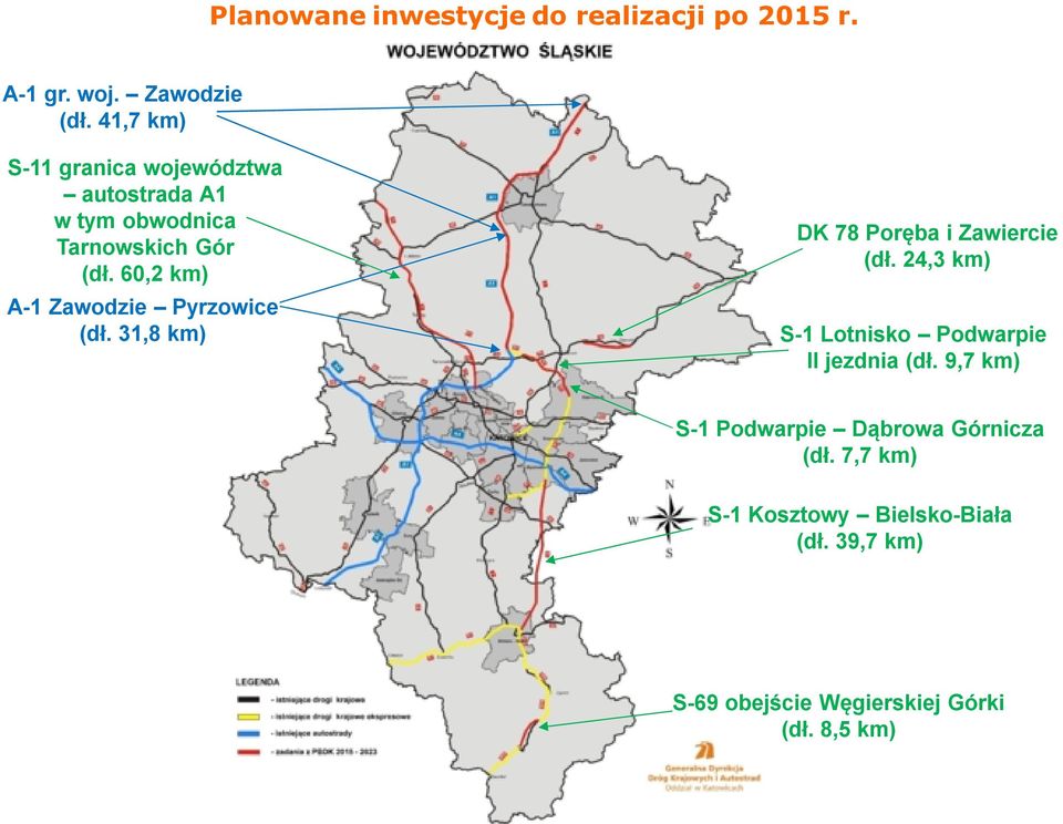 60,2 km) A-1 Zawodzie Pyrzowice (dł. 31,8 km) DK 78 Poręba i Zawiercie (dł.